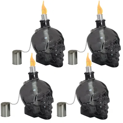 Sunnydaze Outdoor Grinning Skull Glass Tabletop Torches - 4pk In Gray