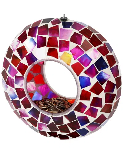 Sunnydaze Outdoor Hanging Bird Feeder Crimson Glass Mosaic In Red