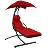 SUNNYDAZE OUTDOOR HANGING CHAISE FLOATING LOUNGE CHAIR WITH CANOPY UMBRELLA AND ARC STAND