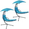 Sunnydaze Outdoor Hanging Chaise Floating Lounge Chair With Canopy Umbrella And Arc Stand