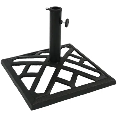 Sunnydaze Outdoor Heavy-duty Cast Iron Decorative Modern Geometric Design Patio Yard Square Umbrella Base Stan In Black