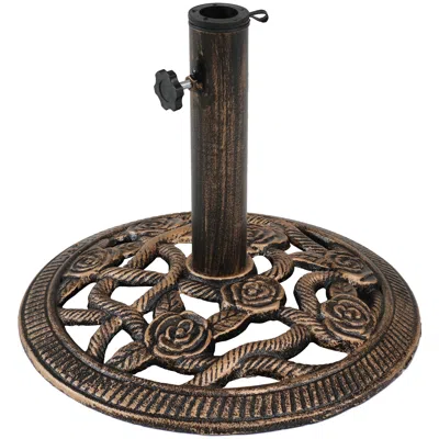 Sunnydaze Outdoor Heavy-duty Cast Iron Decorative Rose Blossom Design Patio Yard Round Umbrella Base Stand - 1 In Brown