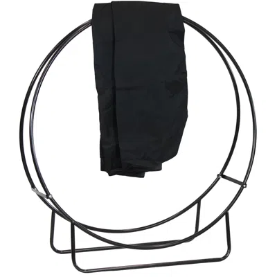 Sunnydaze Outdoor Heavy-duty Steel Firewood Log Hoop Storage Rack With Weather-resistant Pvc Log Hoop Cover - 