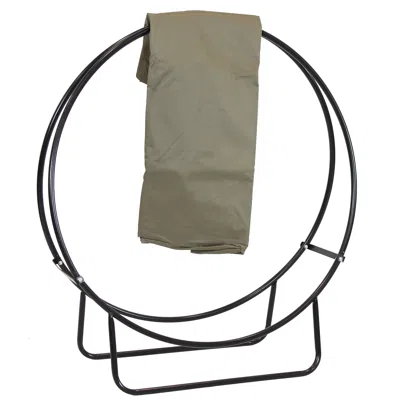 Sunnydaze Outdoor Heavy-duty Steel Firewood Log Hoop Storage Rack With Weather-resistant Pvc Log Hoop Cover - 