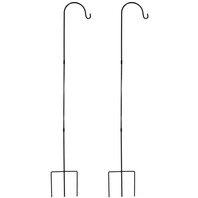 SUNNYDAZE OUTDOOR HEAVY-DUTY STEEL GARDEN HANGING BIRD FEEDER PLANT SHEPHERD HOOKS - 82" - BLACK - 2PK