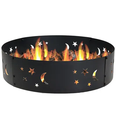Sunnydaze Outdoor Heavy-duty Steel Portable Fire Pit Ring With Die-cut Stars And Moons - 36" - Black
