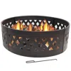 Sunnydaze 36in Wood-burning Fire Ring Steel With Diamond Cut Out Design And Poker