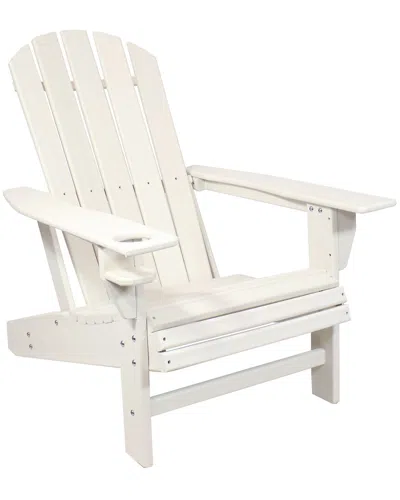 Sunnydaze Outdoor Lake Style Adirondack Chair With Cup Holder In White