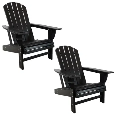 Sunnydaze Outdoor Lake Style Adirondack Chairs With Cup Holder - 2pc
