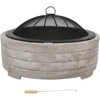 Sunnydaze Outdoor Large Round Faux Stone Fire Pit With Handles, Log Poker, And Spark Screen - 35" - Gray