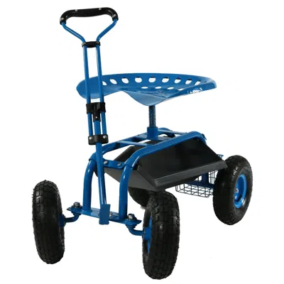 Sunnydaze Outdoor Lawn And Garden Heavy-duty Steel Rolling Gardening Cart With Extendable Steer Handle, Swivel In Black