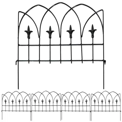 Sunnydaze Outdoor Lawn And Garden Metal Bayonne Style Decorative Border Fence Panel Set - 8' - Black - 5pk