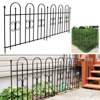 Sunnydaze Outdoor Lawn And Garden Metal Finial Topped Decorative Border Fence Panel Set - 8' - Black - 2pk