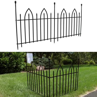 Sunnydaze Outdoor Lawn And Garden Metal Gothic Arch Style Decorative Border Fence Panel Set - 6' - Black - 2pk