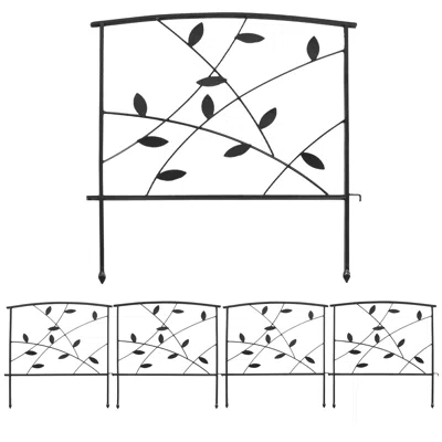Sunnydaze Outdoor Lawn And Garden Metal Modern Leaves And Vines Decorative Border Fence Panel Set - 10' - Blac