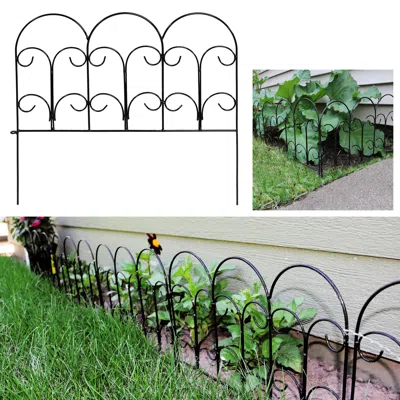 Sunnydaze Outdoor Lawn And Garden Metal Victorian Style Decorative Border Fence Panel Set - 7' - Black - 5pk