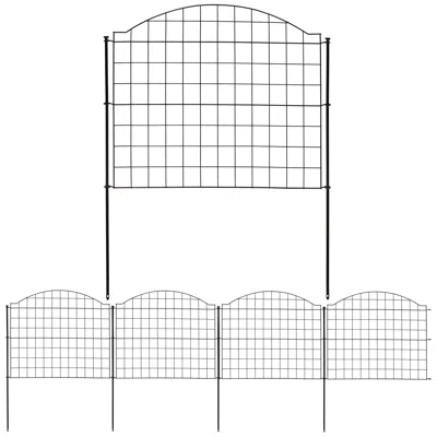 Sunnydaze Outdoor Lawn And Garden Steel Arched Grid Style Decorative Border Fence Panel Set - 12.5' - Black -