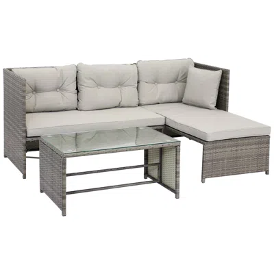 Sunnydaze Outdoor Longford Patio Sectional Sofa Conversation Set With Cushions And Table - 3pc