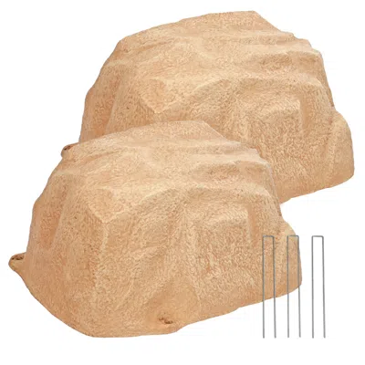 Sunnydaze Outdoor Low-profile Polyresin Landscape Rock Septic Cover With Stakes - 14" - 2pk In Neutral