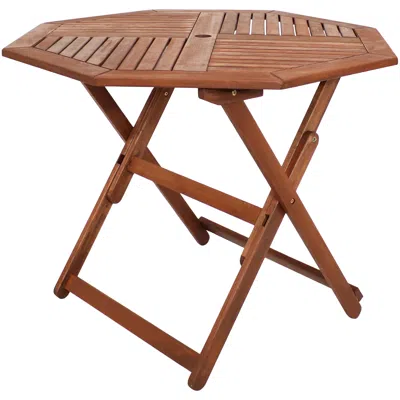 Sunnydaze Meranti Wood Octagon Outdoor Folding Patio Table In Brown
