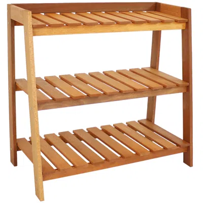 SUNNYDAZE OUTDOOR MERANTI WOOD WITH TEAK OIL FINISH 3-TIERED DECORATIVE SUCCULENT FLOWER PLANT SHELF STAND - 3