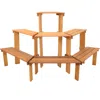 Sunnydaze Outdoor Meranti Wood With Teak Oil Finish 3-tiered Flower Plant Stand - 36" - Brown