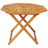 Sunnydaze Outdoor Meranti Wood With Teak Oil Finish Folding Octagon Patio Dining Table - 35" - Brown