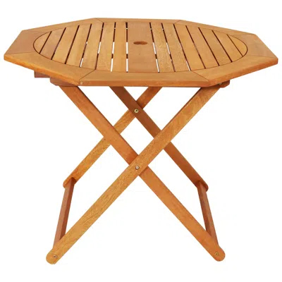 Sunnydaze Outdoor Meranti Wood With Teak Oil Finish Folding Octagon Patio Dining Table - 35" - Brown