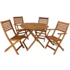 Sunnydaze Meranti Wood 5-piece Outdoor Folding Patio Dining Set