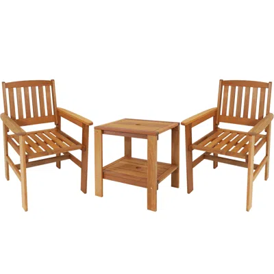 Sunnydaze Meranti Wood 3-piece Outdoor Patio Conversation Set In Brown
