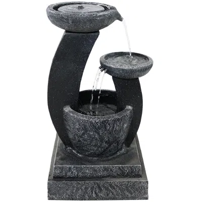 SUNNYDAZE OUTDOOR MODERN CASCADING BOWLS SOLAR POWERED WATER FOUNTAIN WITH BATTERY BACKUP, LED LIGHTS, AND SUB
