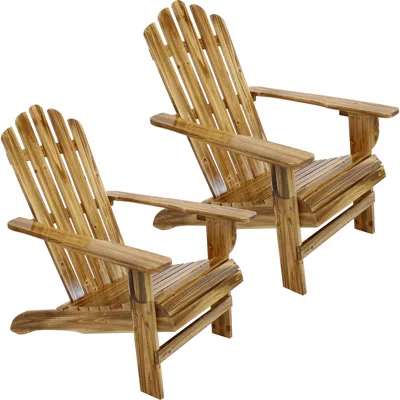 SUNNYDAZE OUTDOOR NATURAL FIR WOOD RUSTIC STYLE LOUNGE ADIRONDACK CHAIR SET - LIGHT CHARRED FINISH - 2PK