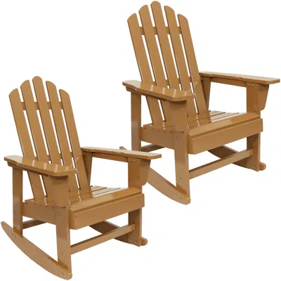 Sunnydaze Outdoor Natural Fir Wood With Cedar Finish Lounge Adirondack Rocking Chair - Light Brown - 2pk