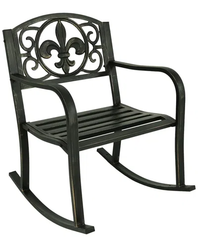 Sunnydaze Outdoor Patio Rocking Chair Durable Cast Iron With Fleur-de-lis  Design In Black