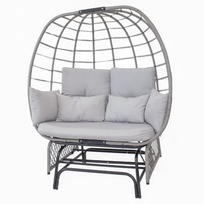 Sunnydaze Outdoor Polyrattan Double Egg Chair Glider With Cushions And Pillows - Gray