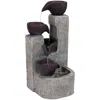 Sunnydaze Outdoor Solar Powered Polyresin Tiered Cascading Cups Water Fountain With Battery Backup - 31.25"