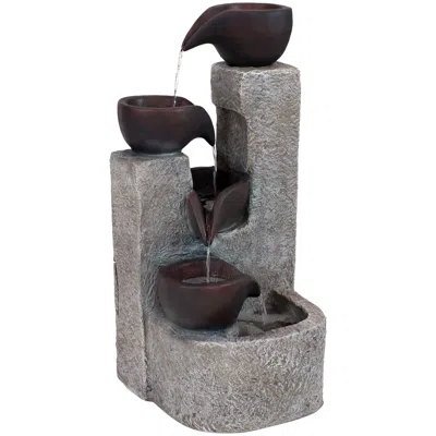 SUNNYDAZE OUTDOOR POLYRESIN SOLAR POWERED AGED TIERED VESSELS WATER FOUNTAIN WITH BATTERY BACKUP - 29"