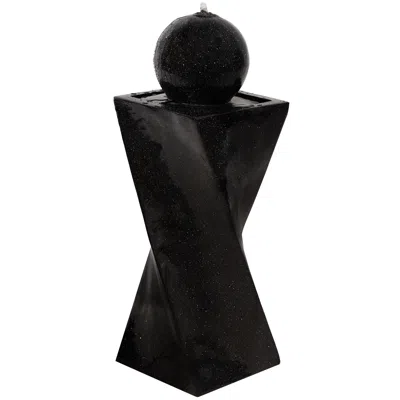 Sunnydaze Outdoor Polyresin Solar Powered Black Ball Water Fountain Feature With Led Light - 30" - Black