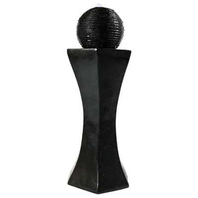 Sunnydaze Outdoor Polyresin Solar Powered Pedestal And Ball Modern Water Fountain With Led Lights - 31" In Black