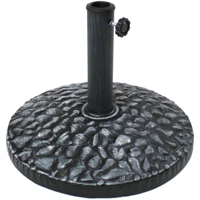 Sunnydaze Outdoor Polyresin Traditional Pebble Texture Patio Yard Round Umbrella Base - 17" - Gray Finish In Black