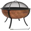 Sunnydaze Outdoor Portable Camping Or Backyard Large Round Fire Pit Bowl With Spark Screen, Wood Grate, And Lo