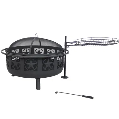 Sunnydaze Outdoor Portable Camping Or Backyard Steel Large All Star Fire Pit Bowl With Spark Screen And Cookin