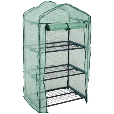 Sunnydaze Outdoor Portable Growing Rack 3-tier Greenhouse With Roll-up Door - 3 Shelves - Green
