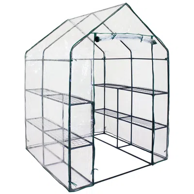 Sunnydaze Outdoor Portable Growing Rack Grandeur Mini Walk-in Greenhouse With Roll-up Door - 4 Shelves - Clear