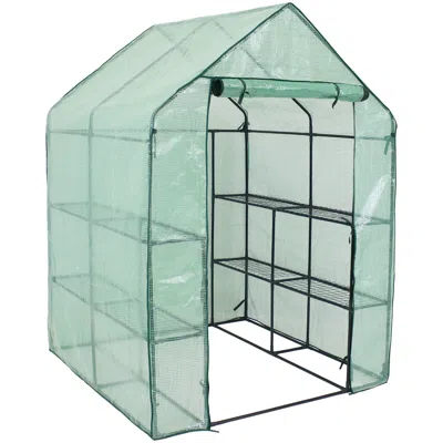 Sunnydaze Outdoor Portable Growing Rack Grandeur Mini Walk-in Greenhouse With Roll-up Door - 4 Shelves - Green