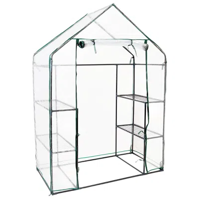 Sunnydaze Outdoor Portable Tiered Growing Rack Deluxe Walk-in Greenhouse With Roll-up Door - 4 Shelves - Clear