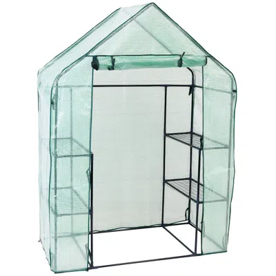 Sunnydaze Outdoor Portable Tiered Growing Rack Deluxe Walk-in Greenhouse With Roll-up Door - 4 Shelves - Green