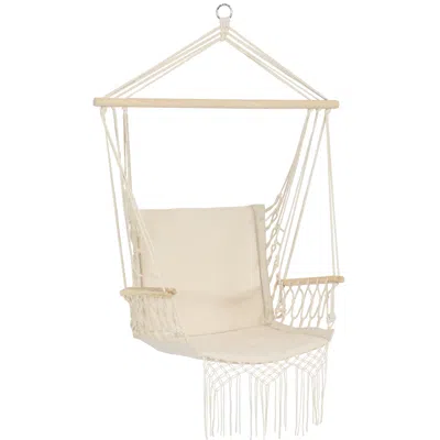 Sunnydaze Outdoor Printed Polycotton Fabric Hammock Chair With Armrests And Hardwood Spreader Bar - 300 Lb Cap In Neutral