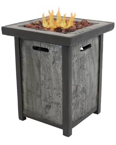 Sunnydaze Outdoor Propane Gas Fire Pit Table With Weathered Wood Look In Grey