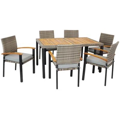 Sunnydaze Carlow 7pc Rattan And Acacia Patio Dining Set In Grey